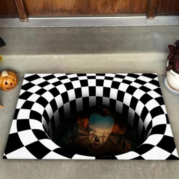 Clown Trap Illusion Dørmåtte Halloween Tæppe, 3D Geometrisk - Perfet