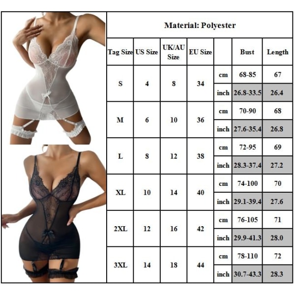 Seksikäs naisten alusvaatteet pitsimekko Babydoll alusvaatteet Yöasut - Perfet white 2XL