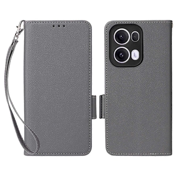 Kompatibelt med Oppo Reno13 Pro 5G Skal med Handledsrem Litchi Textur PU Läder Plånboksfodral - Perfekt Grey