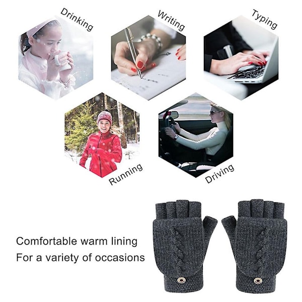 Fingerlösa Vinterhandskar med Vändbar Design för Pekskärm - Ullstickade, Bytbara - Perfekt Dark Gray