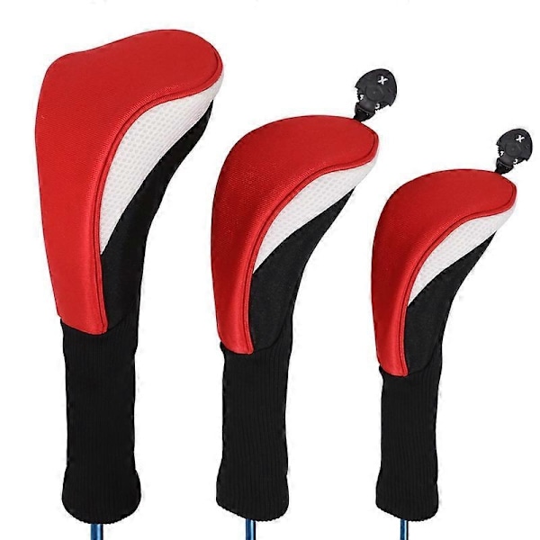 3X Golfklubbhuvudskydd Set Lång Hals Driver Fairway Woods Huvudskydd - Perfekt Red White