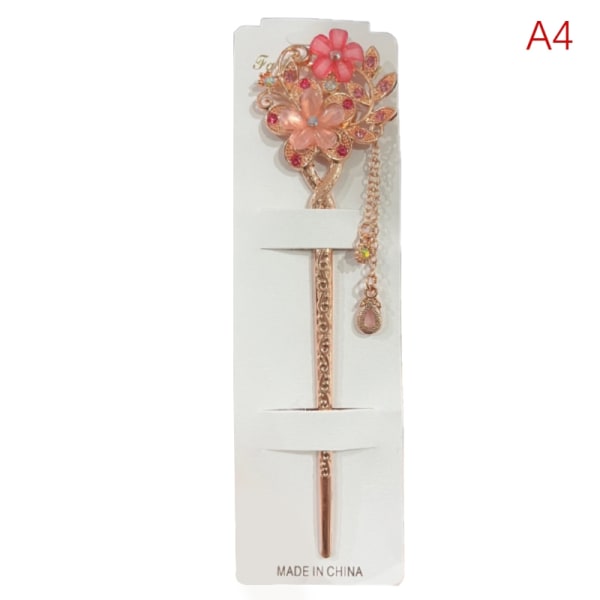 Cat Eye Stone Hair Pin Double Flower Rhinestone Hair Stick Hair - Perfet Pink A4