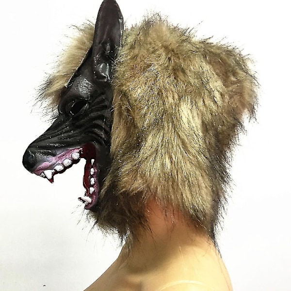 Halloween Horror Savage Wolf Hodemaske Maskerade Fluffy Hodeplagg Dekorasjon T-Perfet