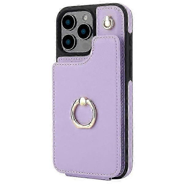 Kompatibel med iPhone 16 Pro Max Cover Kortholder Støtteben PU+TPU Telefon Cover med Skulderrem - Perfekt Light Purple