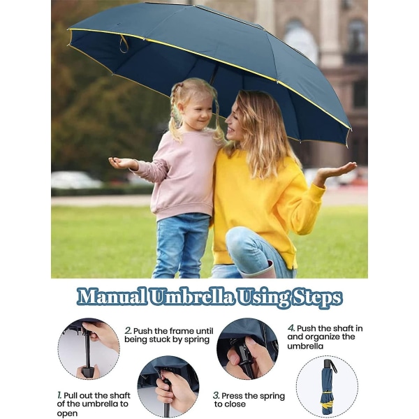 extra stort golfparaply, hopfällbart paraply, regntätt kompakt paraply, överdimensionerad dubbelventilerad kapell - Perfet
