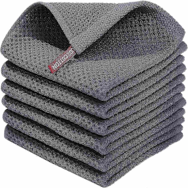 6-pack 100% Bomull Frotté Köksdukar - Hängögla för Disk och Köksrengöring - Perfekt Dark gray 34*34cm