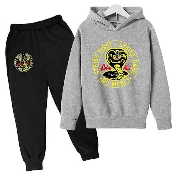 Vår Höst Pojkar Casual Cobra Kai Tryck Långärmad Tröja Hoodie+Byxor Kläder 2ST Träningsdräkt 4-14 År Flickor Pojkar Kläder-Perfet 11-12T 19