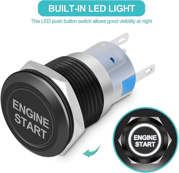 Motorstart Tryckknapp, 12v Vattentät Bil Tändningsstart Knapp, 19mm (svart)-Perfet Black