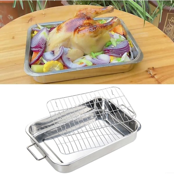 Rustfri stålbageplade med rist, bageform, stegeplade, køkkenudstyr - q36-Perfet 36*26*6CM