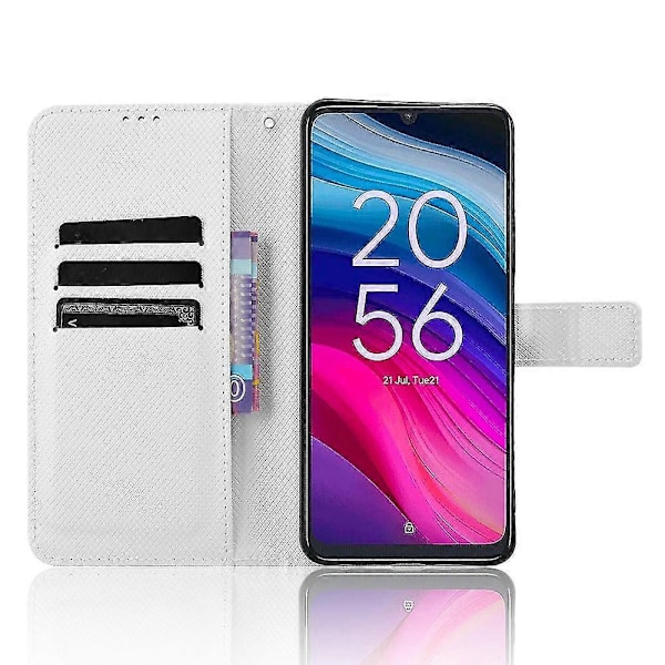 Kompatibel med TCL 505 T509K T5094 Deksel Diamanttekstur PU-Lær Kortspor Stativ Telefondeksel-Perfet White