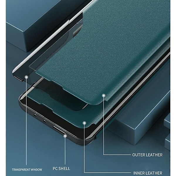 Side Display Læder Etui Kompatibelt med iPhone 15 Plus-Perfet Black
