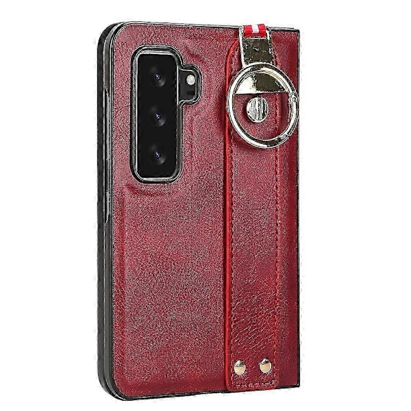 Kompatibel med Microsoft Surface Duo 2 Läderbelagt Telefonskal PC+TPU Armbandsfodral med Halsrem - Perfet Red