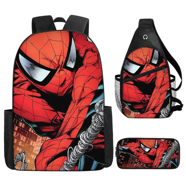 Spiderman børneskoletaske vandtæt tegneserie skoletaske grundskoletaske rygsæk i tre sæt - Perfet Style12