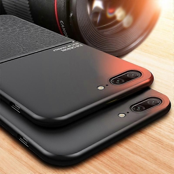 Klassisk Tilt Strip Grain Magnetisk Stødsikker PC + TPU Cover Kompatibel med iPhone 8 Plus / 7 Plus-Perfet Red