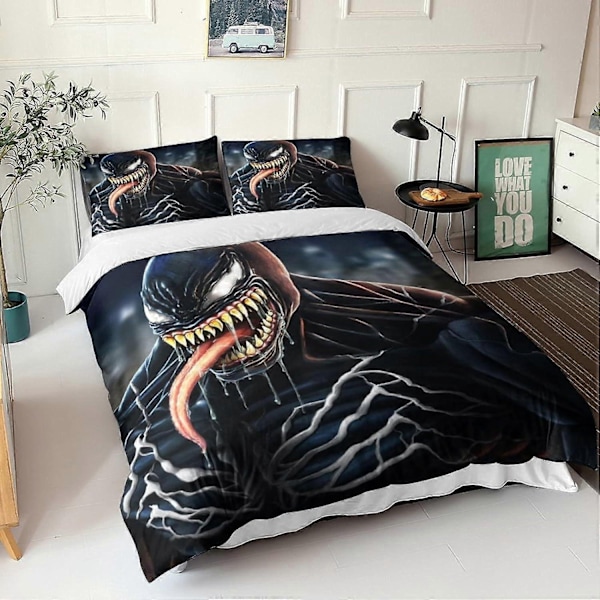Venom Täcke Set, Venom Sängkläder Set med Täcke och Kuddfodral med Blixtlås, för Vuxna och Barn Dubbel 135*200 CM-Perfekt Single135x200cm