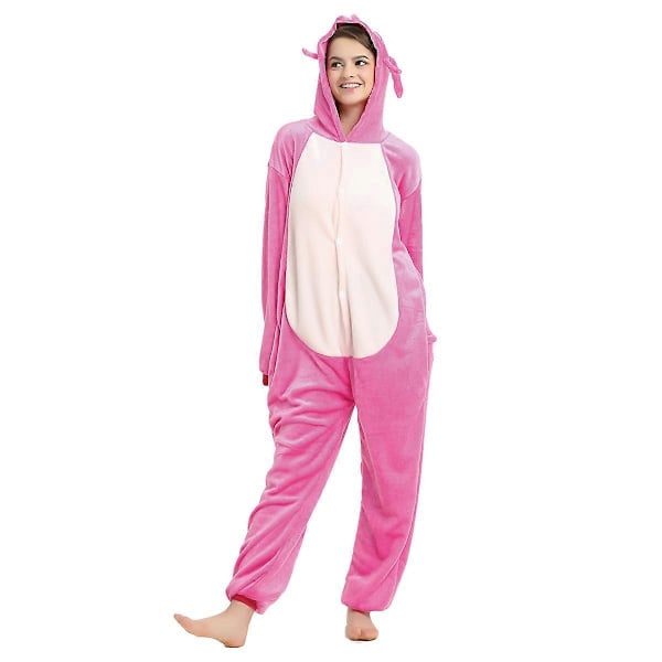 Stich Onesie Pyjamas för Vuxna Anime Stitch Angel Söt Kostym Jumpsuit Onesies Hooded Sovkläder Halloween Cosplay för Män Kvinnor-Perfet Pink Onesie M suits 150-157cm
