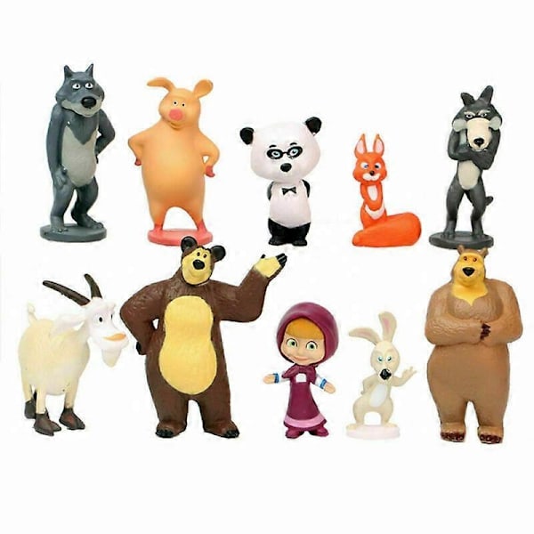 Nye 10 stk. Masha og Bjørnen Action Figur Tegneseriefigurer Sjov Gave Dukke legetøj - Perfekt