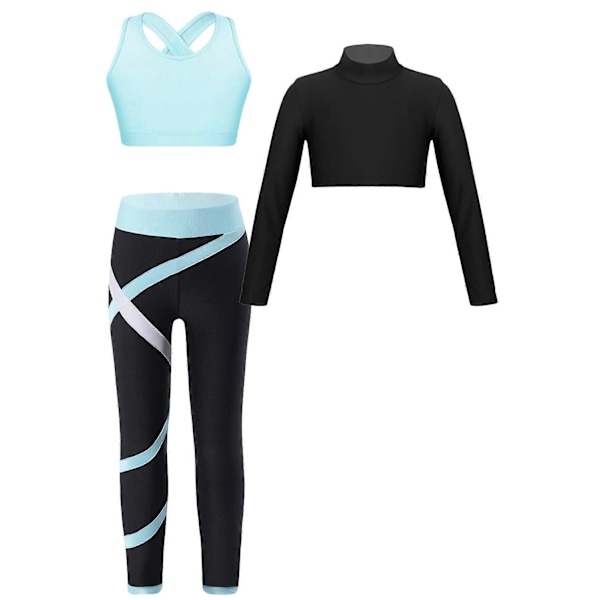 Jente Sportsklær for Barn, Yoga Sett for Jenter, Ballet Gymnastikkdrakt, Sports Trening Treningsklær - Perfekt Light Blue 12