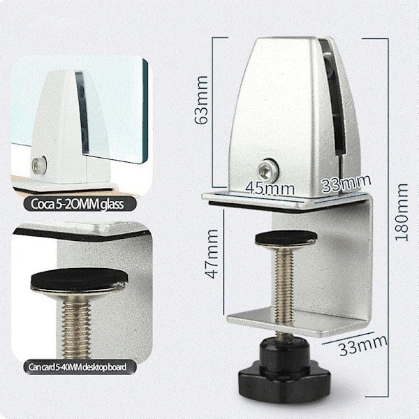 2 stk. Kontorskrivebordsafskærmningsklemme Privatlivsafskærmningsklemmeholder Beslag Skærmbaffel Klemme Partition Fo-Perfet