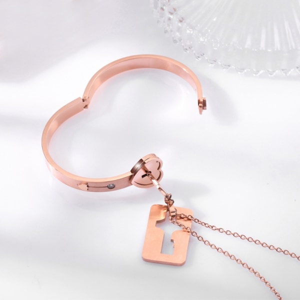 Rush to the sky pararmband koncentriskt lås kärlekslås armbandsnyckel i titanstål - Perfet Rose Gold
