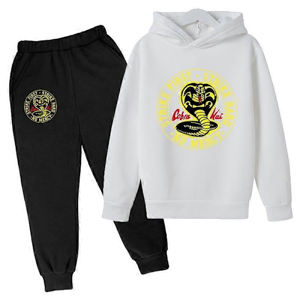 Forår Efterår Drenge Casual Cobra Kai Print Langærmet Pullover Hættetrøje+Bukser Tøj 2 STK Træningsdragt 4-14 År Pige Drenge Tøj-Perfet 5T 11