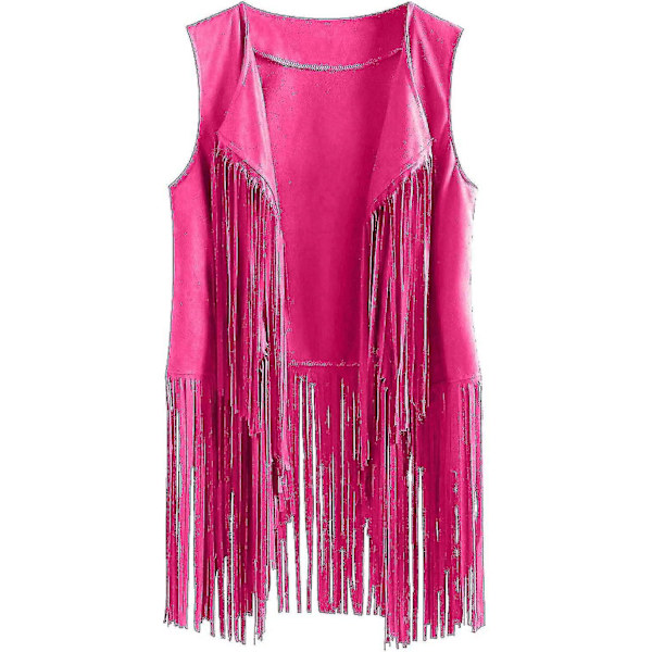 70-tals Toppar Kompatibla Kvinna Cowgirl Skjorta Disco Fringe Väst Jacka-Perfekt Hot Pink 3 M