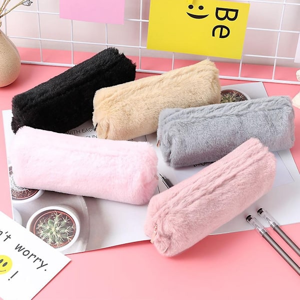 Portabel enfärgad plyschpennfodral fluffigt pennafodral söt pennväska - perfekt Pink