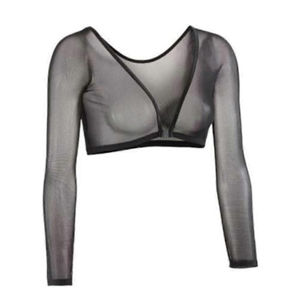 Sømløs Arm Shaper Kort Cropped Navle Mesh Cardigan Plus Size Arm Shaper-Perfet Black L