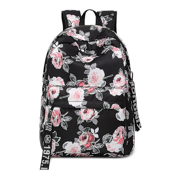 skola etnisk stil printed blommor vattentät resväska-svart - Perfet black