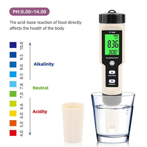 4 i 1 Yy-400 Ph/orp/h2&tem Meter Digitalt Hydrogen Ion Konsentrasjonstester Kompatibel Akvarium, Svømmebasseng, Baklys-Perfet