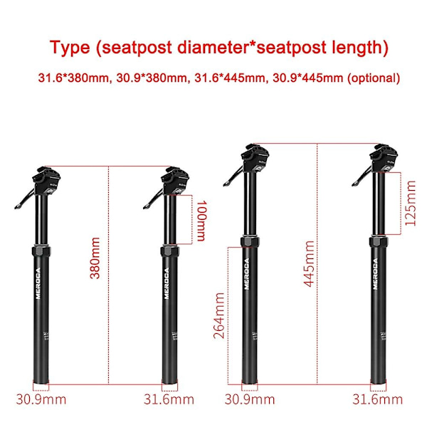 Teleskooppinen Pyörän Satulaputki 30.9/31.6mm Säädettävä Korkeus Pyörän Satulaputki Alumiiniseos Hydraulinen Bic-Perfet 31.6-445mm