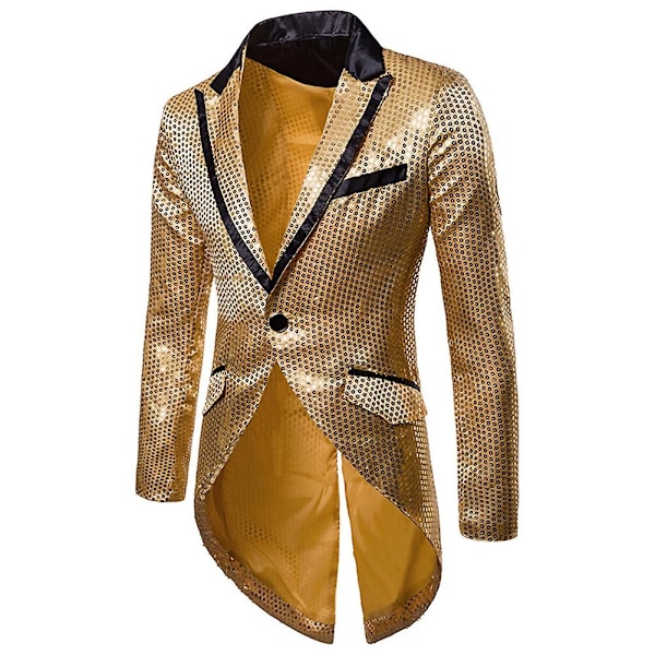 Sliktaa Paljett Frack Kavaj Herr Kostym Jacka Fest Show Tux Klänning Kappa - Perfekt Gold 2XL