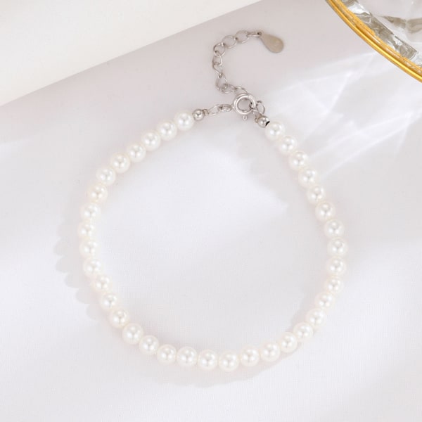 dam 925 Silver Shell Bead, Pearl Armband - Perfet 4mm