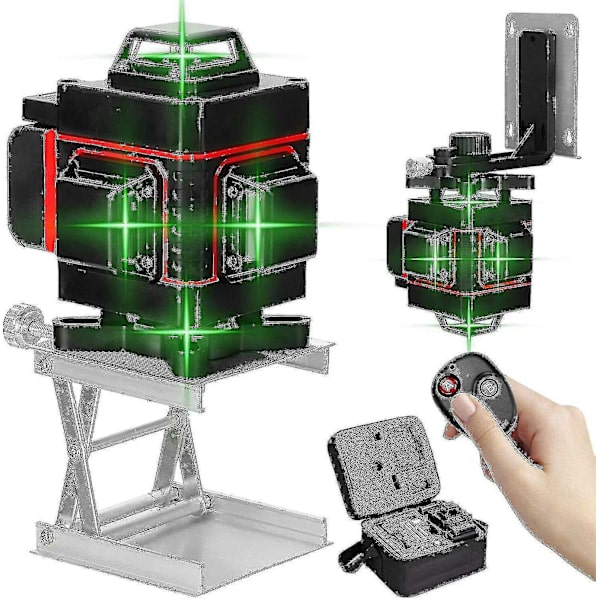 30m selvnivellerende laserniveau, 16 linjers krydslinjelaser, 4,0ah genopladeligt batteri, Ip54 grøn laser, 4 x 360 rotation- Perfet
