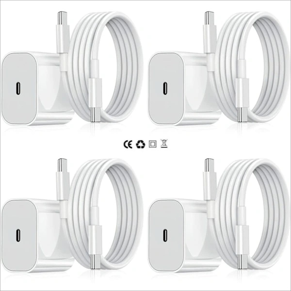 4-pak iPhone-oplader - Hurtigoplader - Adapter + 2-meter kabel 20W USB-C Hvid iPhone (NT) 4-Pack USB-C
