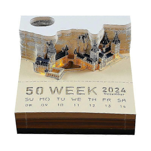 Skrivbords kalender med LED-lampor, 2024 kalender memoblock, kreativ skrivbords kalender DIY anteckningsblock, 3D konst kalender pappersutskärning - YuJia - Perfet 2