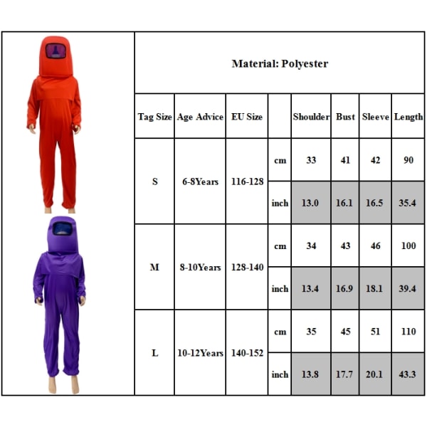 Halloween Kid Among Us Cosplay Costume Fancy Dress Jumpsuit Z orange L purple S