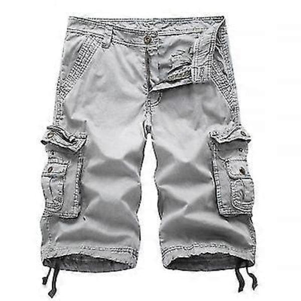 Bomulls Cargo Shorts Menn 2023 Sommer Menn Hær Militær Taktisk Homme Shorts Mannlig Casual Streetwear Multi-lomme Cargo Shorts-Perfet White Gray 36