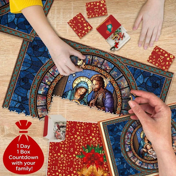 Julekrybbe adventskalenderpuslespil 2023 puslespil 24 dages nedtælling til julepuslespil Julelegetøj til børn gaver -Jesus style 70x50cm
