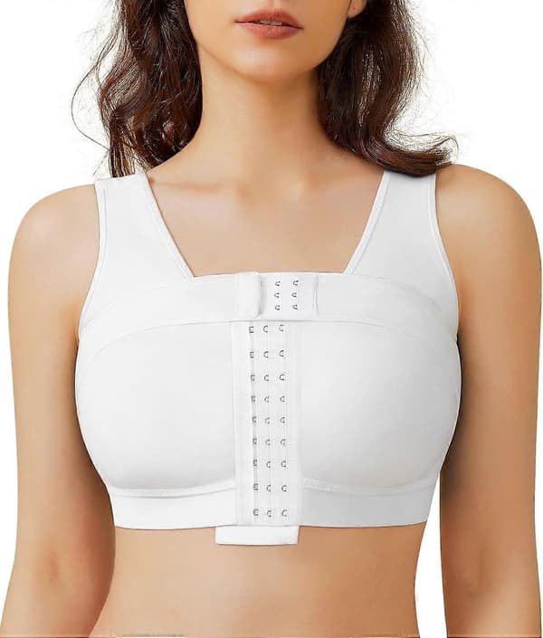 Frontlukning Kompressions Trådløs Hverdags BH til Kvinder Post Surgery Posture med Bryststøttebånd - Perfet White Medium