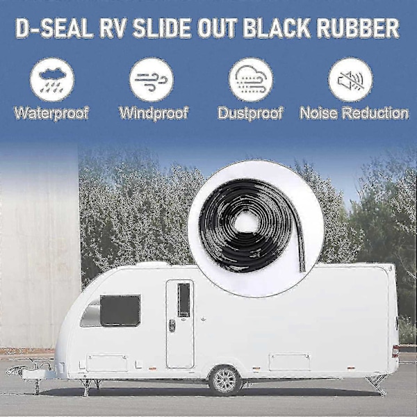 Rv Slide Out D-tetning Svart Gummi Værlist Eksteriør List 1' X 15/16' X 35' Erstatning Kompatibel med Rv Campingvogn Tilhenger Slideout-Perfet