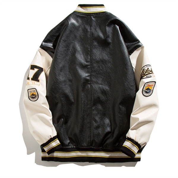 Varsity PU baseball-takki kirjonta Letter Patchwork Coats - Perfet black M