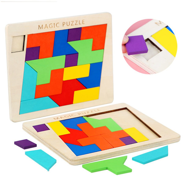 träpussel Geometriska Tangram Teasers Jigsaw Pedagogiska leksaker - Perfet