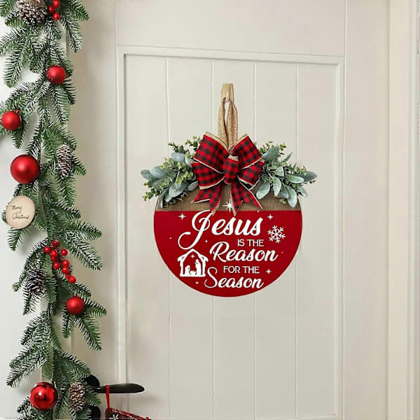 Jesus är Anledningen till Säsongen Dörrskyltar, Trä Religiös Julskylt för Framsidan Dörrhängare Krans Juldekorationer-Perfekt