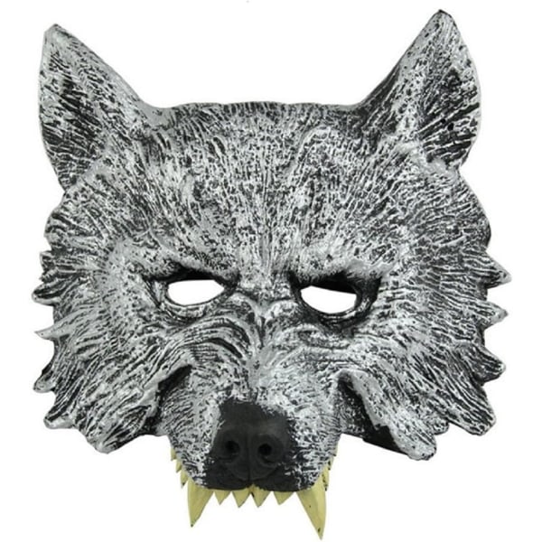 Grå ulvehovedmaske til Halloween julefest - Perfet