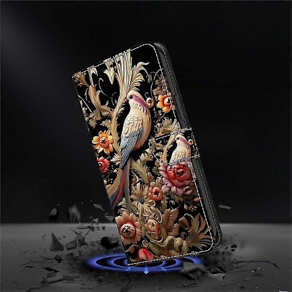 Telefoncover til Samsung Galaxy S25, PU Læder Wallet Telefoncover med Stand-Perfet Vintage Flower and Bird
