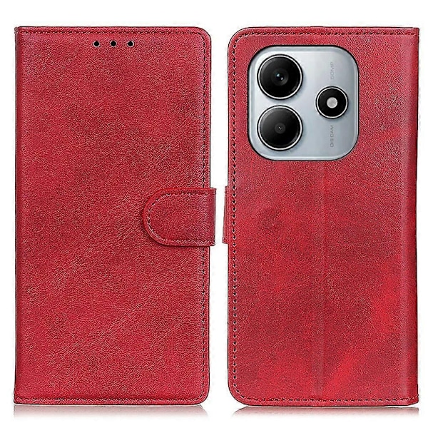 Kompatibel med Xiaomi Redmi Note 14 5G Wallet Case Ko Læder Tekstur Læder Stand Telefon Cover - Perfet Red