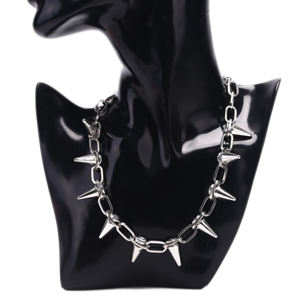 New Spike Rivet Punk Collar Halsband Goth Rock Biker Link Chain - Perfet Silver One Size