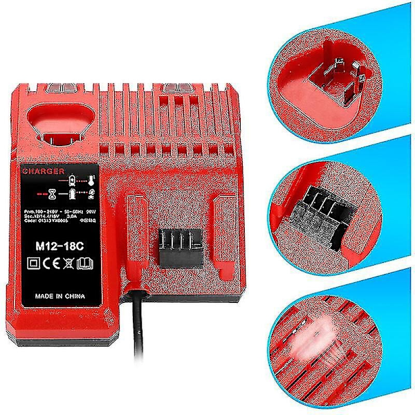 M12-18c Li-ion Batterioplader til Milwaukee 12v 14.4v 18v C1418c 48-11-1815/1828/1840 M18 M14 M12 - Perfet