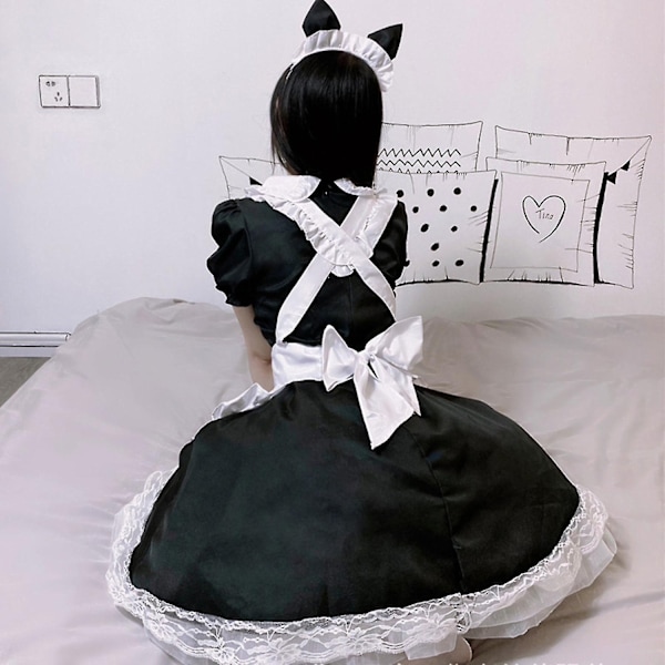 Maid-kjole Cosplay Anime Girl Sexy Kjole Pels Katt Øre Hansker Sokker Antrekk-Perfet XL